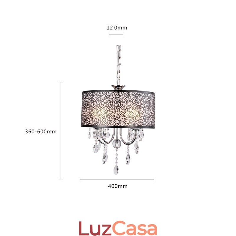 Lustre de cristal cromado clássico tradicional em metal