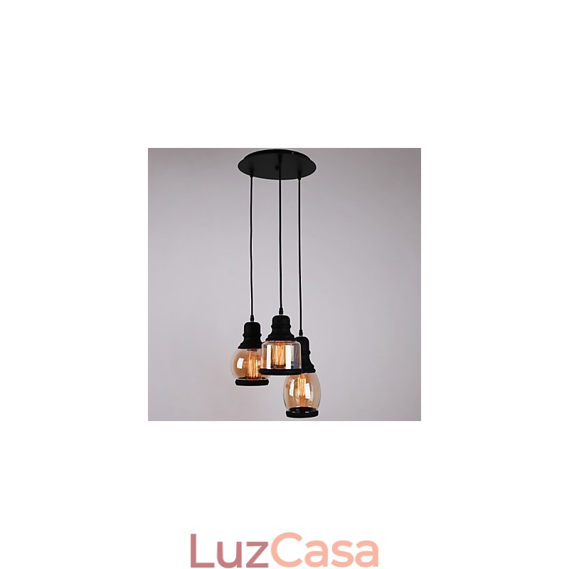 Abajur de vidro antigo 3 luzes pingente minimalista artístico