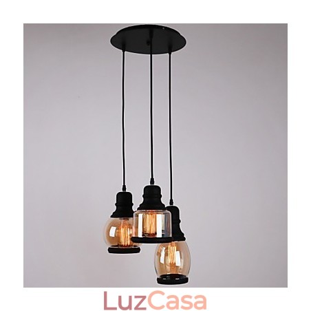 Abajur de vidro antigo 3 luzes pingente minimalista artístico Abajur de vidro antigo 3 luzes pingente minimalista artístico