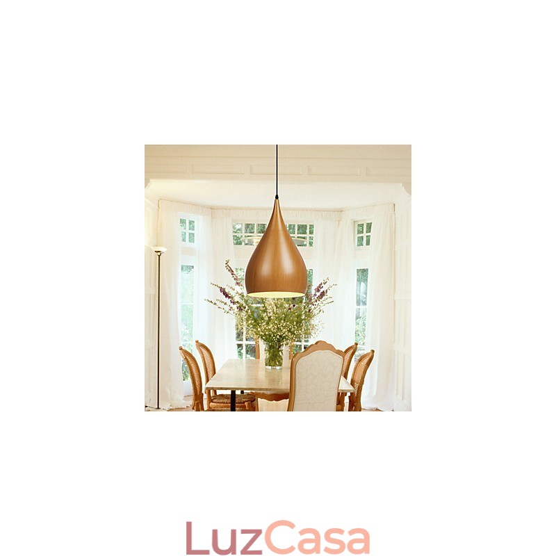 Luminária pendente retrô com grãos de madeira em metal para café