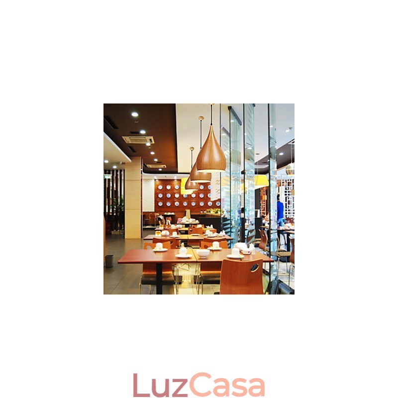 Luminária pendente retrô com grãos de madeira em metal para café