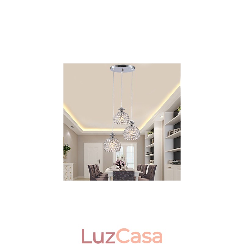 3 Cabeças Moderno Contemporâneo Cristal Pendente Luz