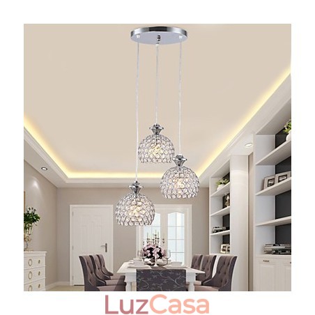 3 Cabeças Moderno Contemporâneo Cristal Pendente Luz