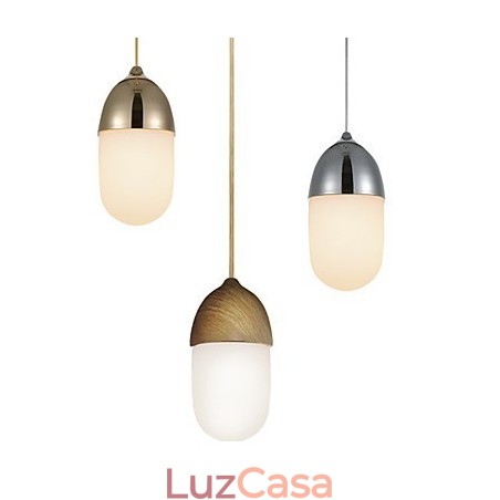 Mini Luminária Pendente Acorn 1 Luz Mordern Simplicity Dourado Cromado Acabamento em Madeira Aço Carbono e Vidro Droplight Mini Luminária Pendente Acorn 1 Luz Mordern Simplicity Dourado Cromado Acabamento em Madeira Aço Carbono e Vidro Droplight