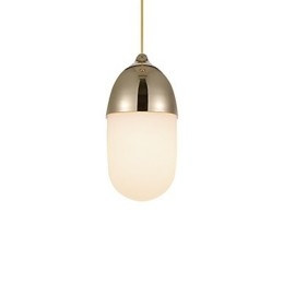 Mini Luminária Pendente Acorn 1 Luz Mordern Simplicity Dourado Cromado Acabamento em Madeira Aço Carbono e Vidro Droplight