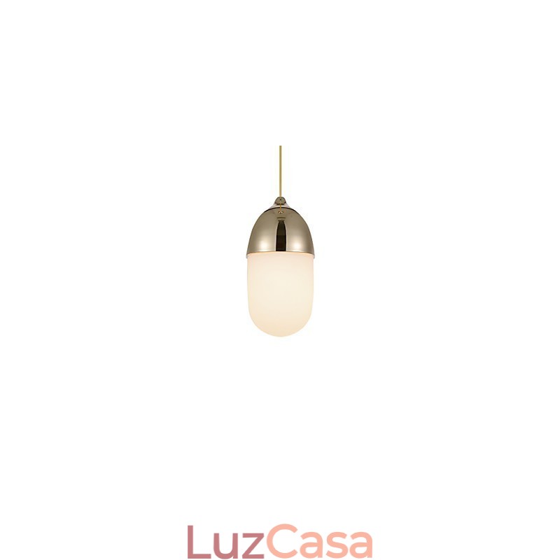 Mini Luminária Pendente Acorn 1 Luz Mordern Simplicity Dourado Cromado Acabamento em Madeira Aço Carbono e Vidro Droplight
