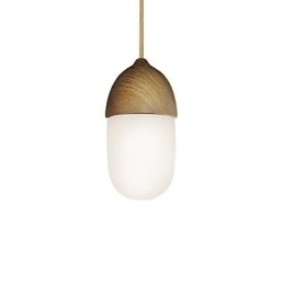 Mini Luminária Pendente Acorn 1 Luz Mordern Simplicity Dourado Cromado Acabamento em Madeira Aço Carbono e Vidro Droplight