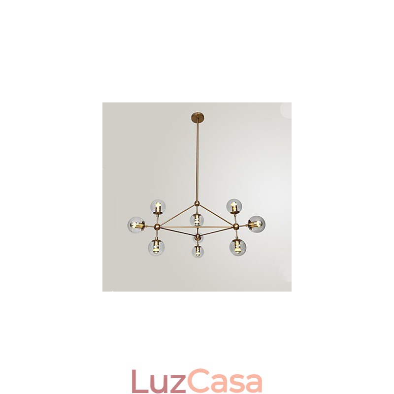 Lustre Golden Beans 10 Luzes com cúpula de vidro