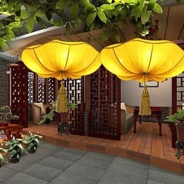 Arte em Tecido Imitação Romântica de Droplight Clássico Sudeste Asiático Lótus Lanterna Lâmpada Luz