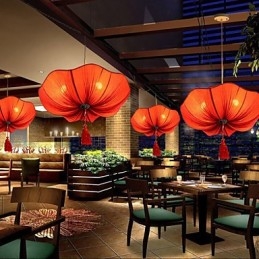 Arte em Tecido Imitação Romântica de Droplight Clássico Sudeste Asiático Lótus Lanterna Lâmpada Luz