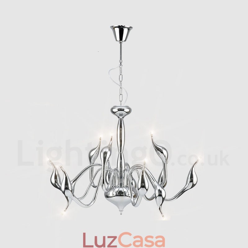 Lustre pendente moderno de metal cromado com 12 luzes Swan