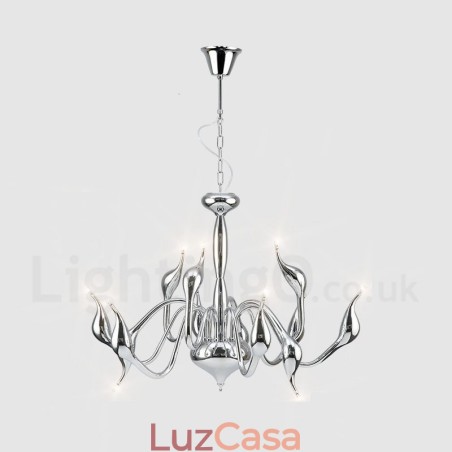 Lustre pendente moderno de metal cromado com 12 luzes Swan Lustre pendente moderno de metal cromado com 12 luzes Swan