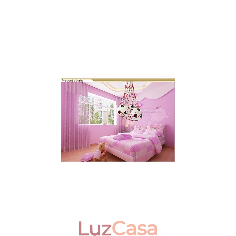 Luminária pendente minimalista moderna de futebol infantil, luzes para meninos, 3 luzes