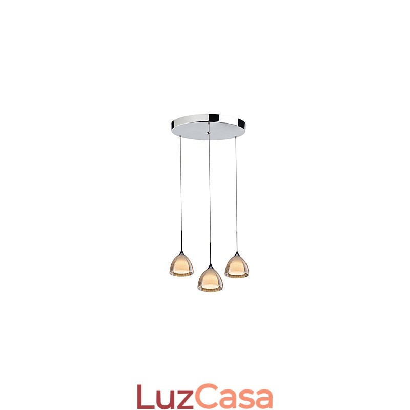 3 Luzes Duas Camadas Pendente Ilha Luz Vidro Crack Cromado Polido