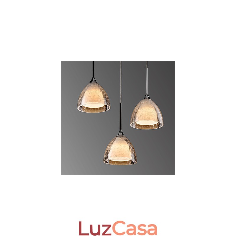 3 Luzes Duas Camadas Pendente Ilha Luz Vidro Crack Cromado Polido