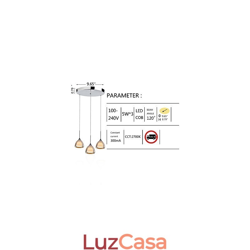 3 Luzes Duas Camadas Pendente Ilha Luz Vidro Crack Cromado Polido