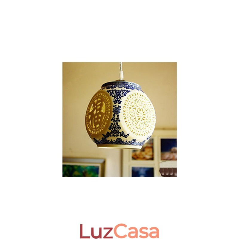 Lâmpada de cerâmica retrô lâmpada escada azul lustre de cabeça única criativo