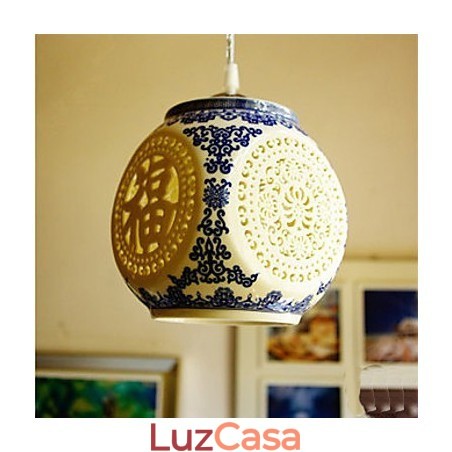 Lâmpada de cerâmica retrô lâmpada escada azul lustre de cabeça única criativo Lâmpada de cerâmica retrô lâmpada escada azul lustre de cabeça única criativo
