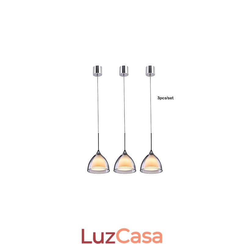 1 Luz Duas Camadas Pendente Ilha Luz Vidro Transparente Cromado Polido