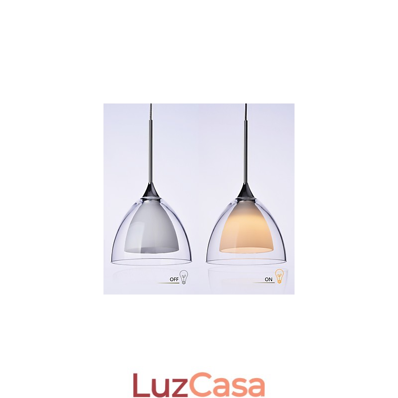 1 Luz Duas Camadas Pendente Ilha Luz Vidro Transparente Cromado Polido