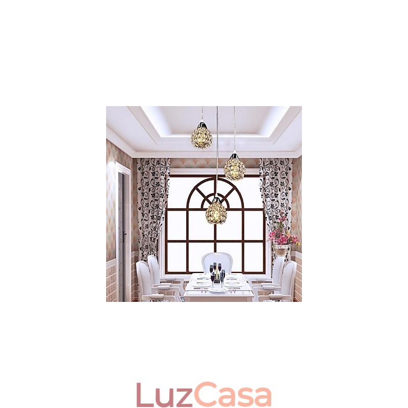 Luminária pendente moderna contemporânea de cristal galvanizado em metal