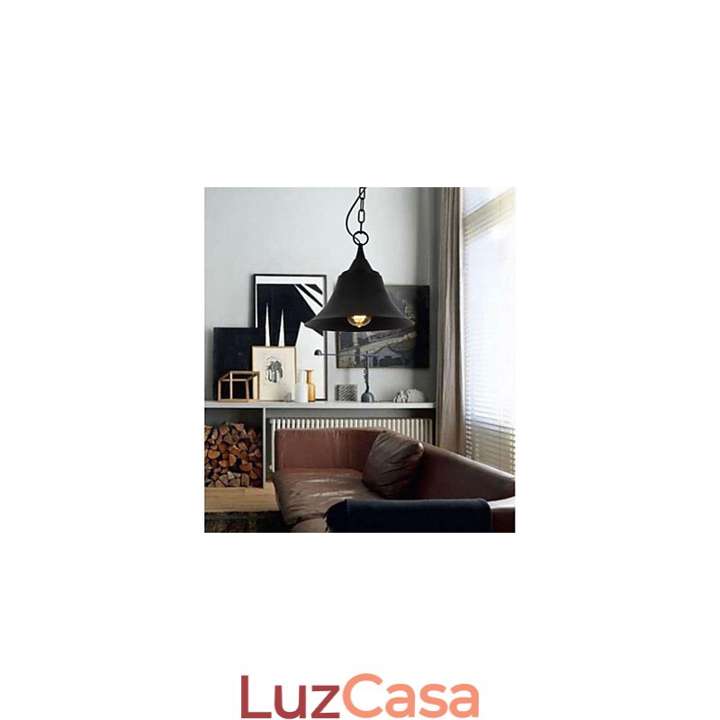 Luminária pendente de metal em formato de sino preto fosco vintage médio