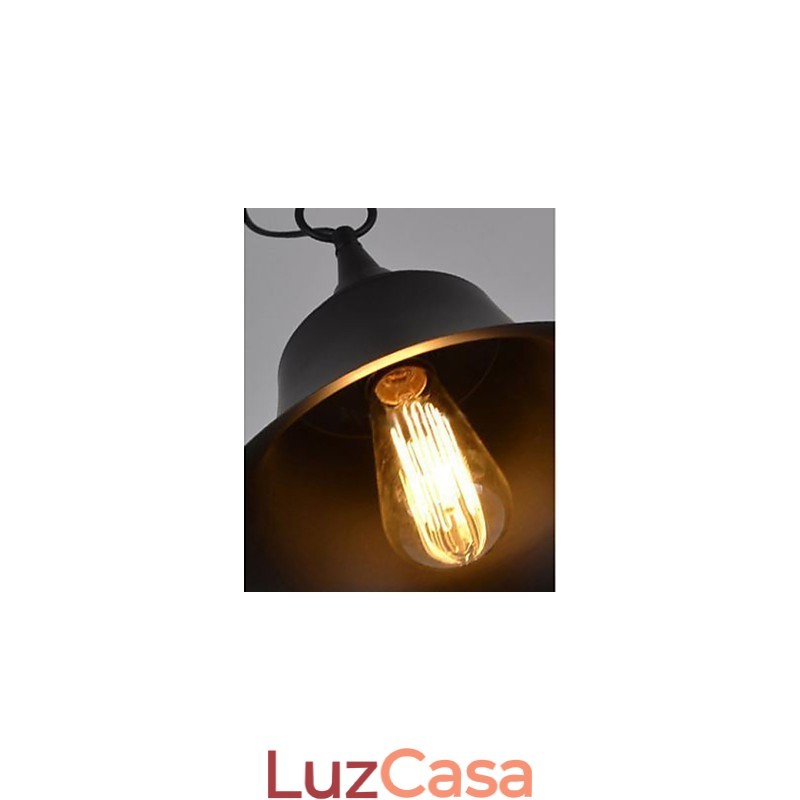 Luminária pendente de metal em formato de sino preto fosco vintage médio