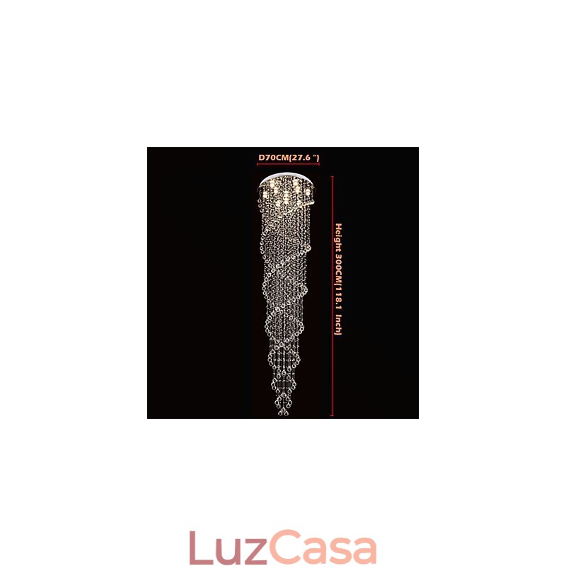 Lustre de teto Luzes Pendentes Luminárias com Cristal K9 Espiral Dupla D70CM H300CM