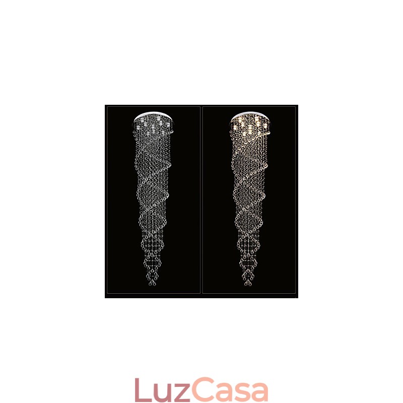 Lustre de teto Luzes Pendentes Luminárias com Cristal K9 Espiral Dupla D70CM H300CM