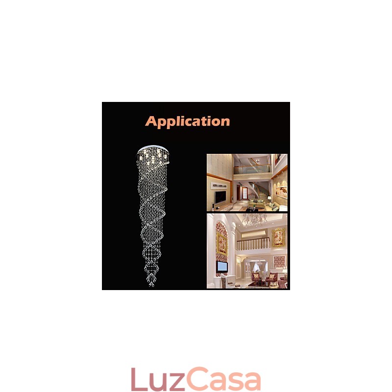 Lustre de teto Luzes Pendentes Luminárias com Cristal K9 Espiral Dupla D70CM H300CM