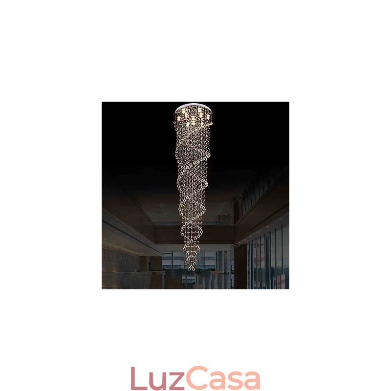 Lustre de teto Luzes Pendentes Luminárias com Cristal K9 Espiral Dupla D70CM H300CM