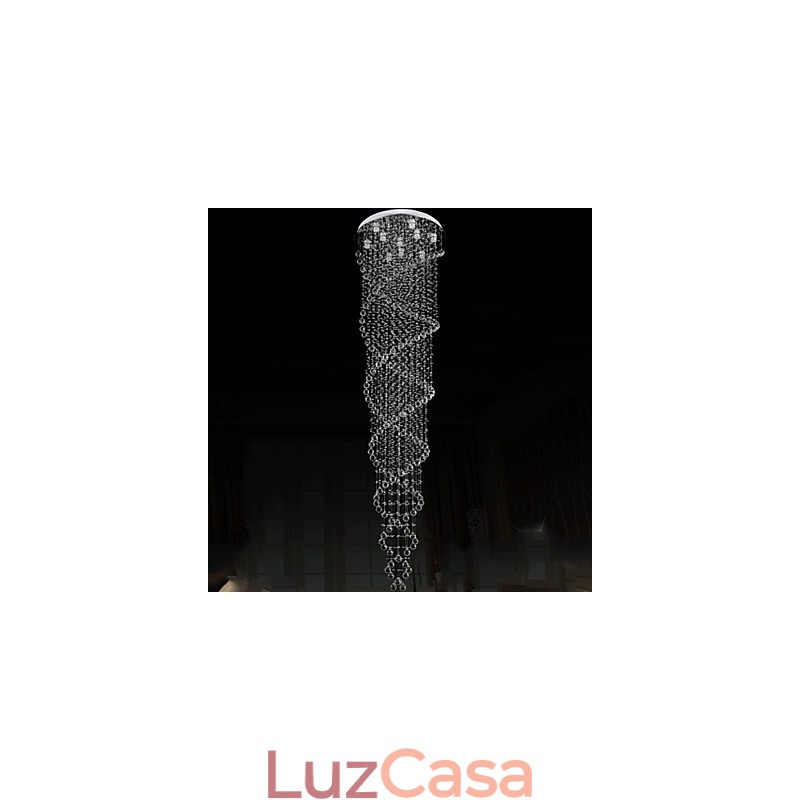 Lustre de teto Luzes Pendentes Luminárias com Cristal K9 Espiral Dupla D70CM H300CM