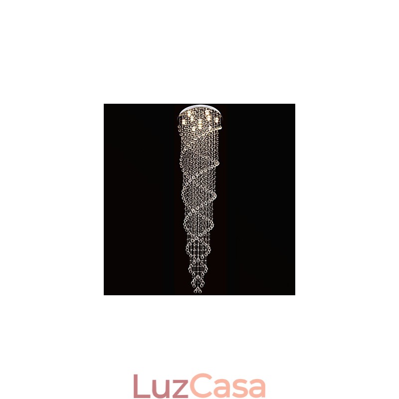 Lustre de teto Luzes Pendentes Luminárias com Cristal K9 Espiral Dupla D70CM H300CM