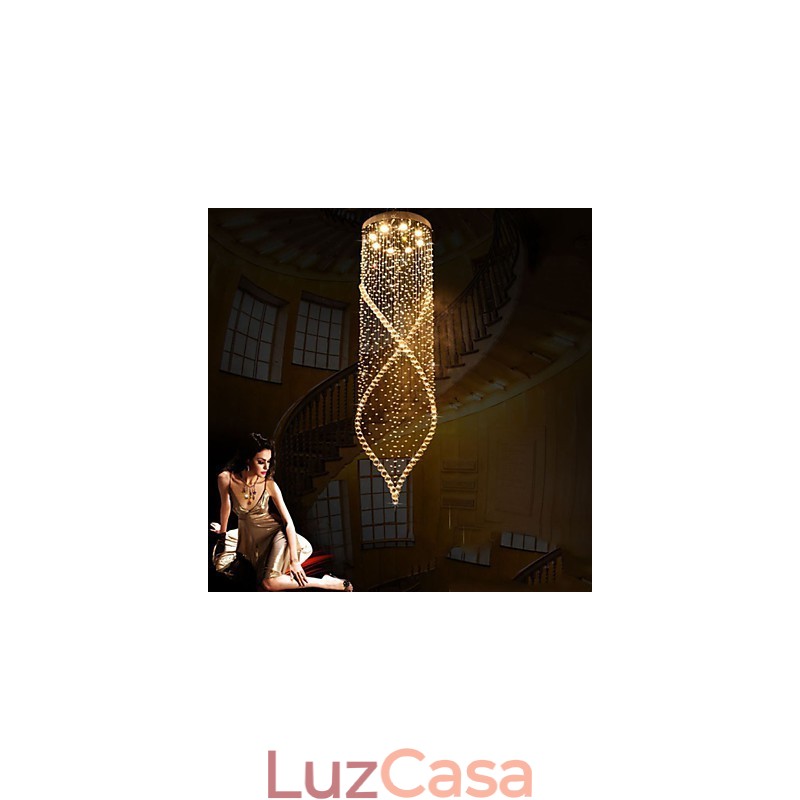 Lustre de cristal, luminárias pendentes, luminárias de teto suspensas com cristal K9 transparente e dossel prateado