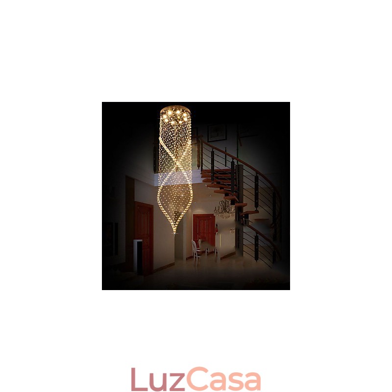 Lustre de cristal, luminárias pendentes, luminárias de teto suspensas com cristal K9 transparente e dossel prateado