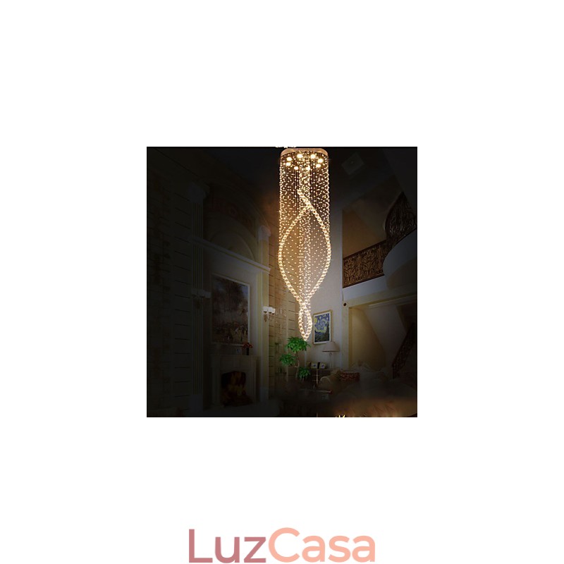 Lustre de cristal, luminárias pendentes, luminárias de teto suspensas com cristal K9 transparente e dossel prateado