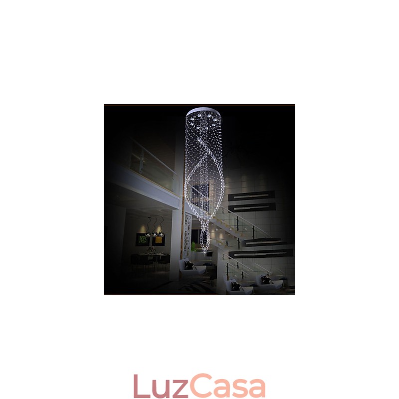 Lustre de cristal, luminárias pendentes, luminárias de teto suspensas com cristal K9 transparente e dossel prateado