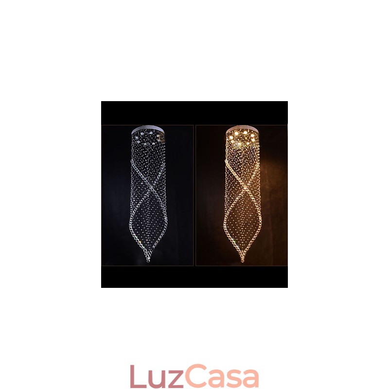 Lustre de cristal, luminárias pendentes, luminárias de teto suspensas com cristal K9 transparente e dossel prateado