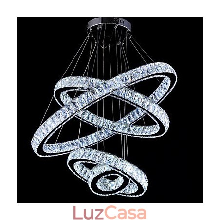 Luminária pendente de cristal, luminária de teto, lustre, luminárias com 4 anéis Luminária pendente de cristal, luminária de teto, lustre, luminárias com 4 anéis