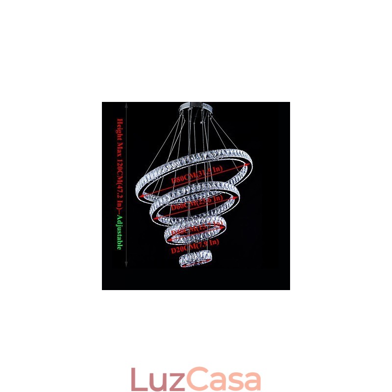 Luminária pendente de cristal, luminária de teto, lustre, luminárias com 4 anéis