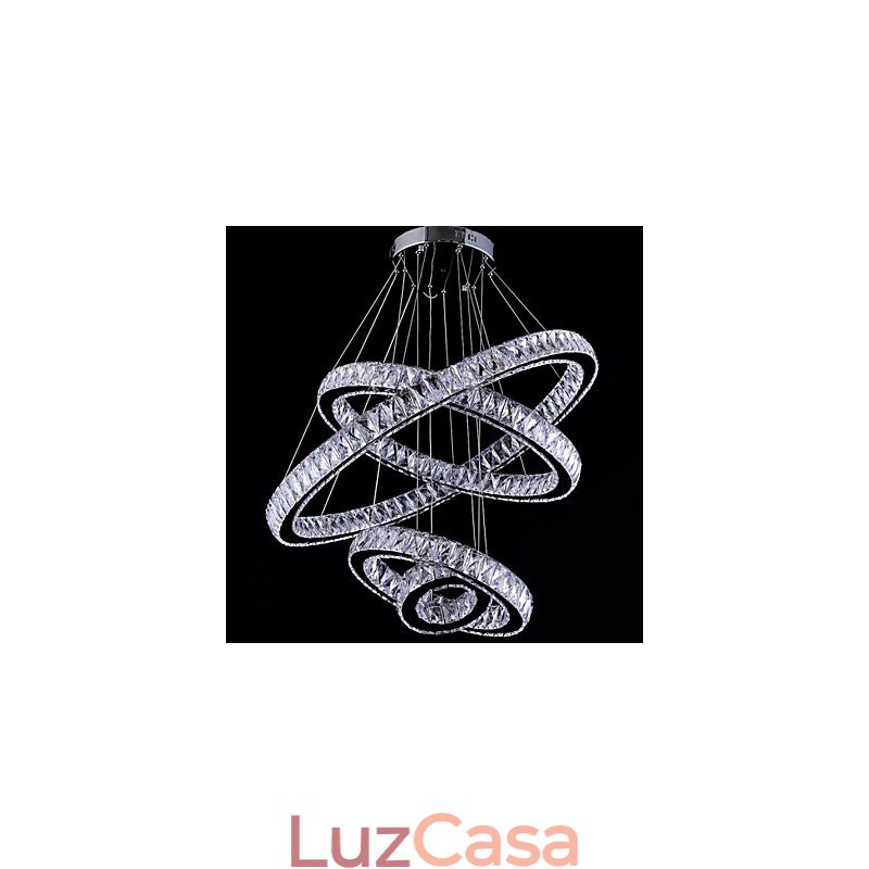 Luminária pendente de cristal, luminária de teto, lustre, luminárias com 4 anéis