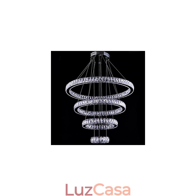Luminária pendente de cristal, luminária de teto, lustre, luminárias com 4 anéis