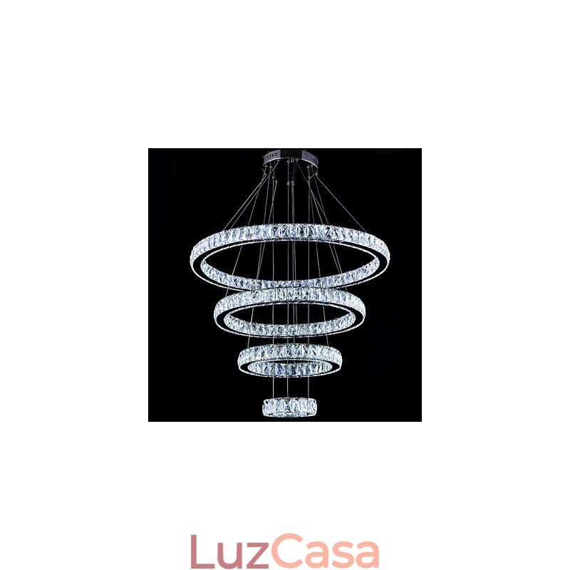 Luminária pendente de cristal, luminária de teto, lustre, luminárias com 4 anéis