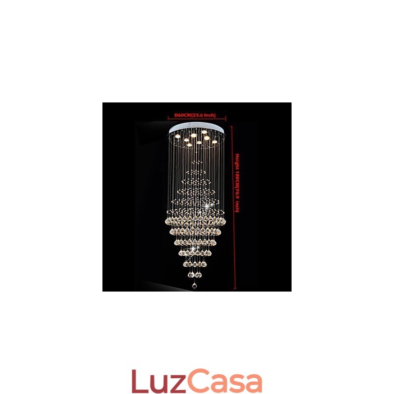 Lustre de cristal moderno, luminária pendente, luminária de teto com 8 lâmpadas H180CM