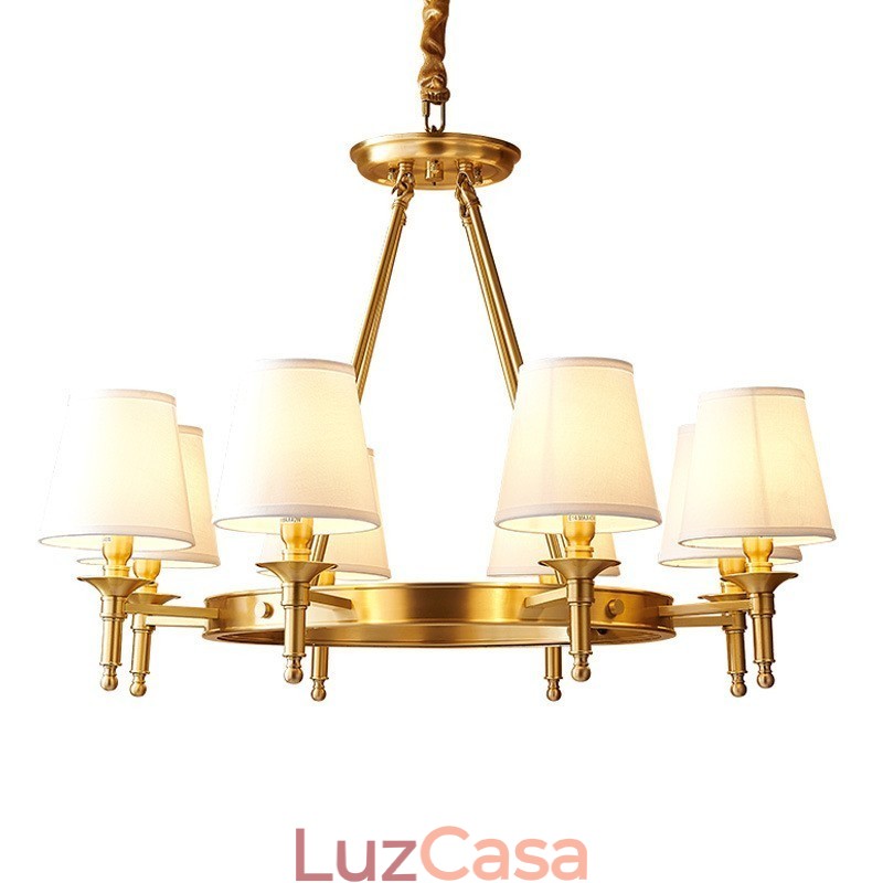Lustre redondo de latão puro, pingente de luz tradicional clássico
