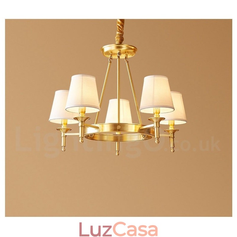 Lustre redondo de latão puro, pingente de luz tradicional clássico