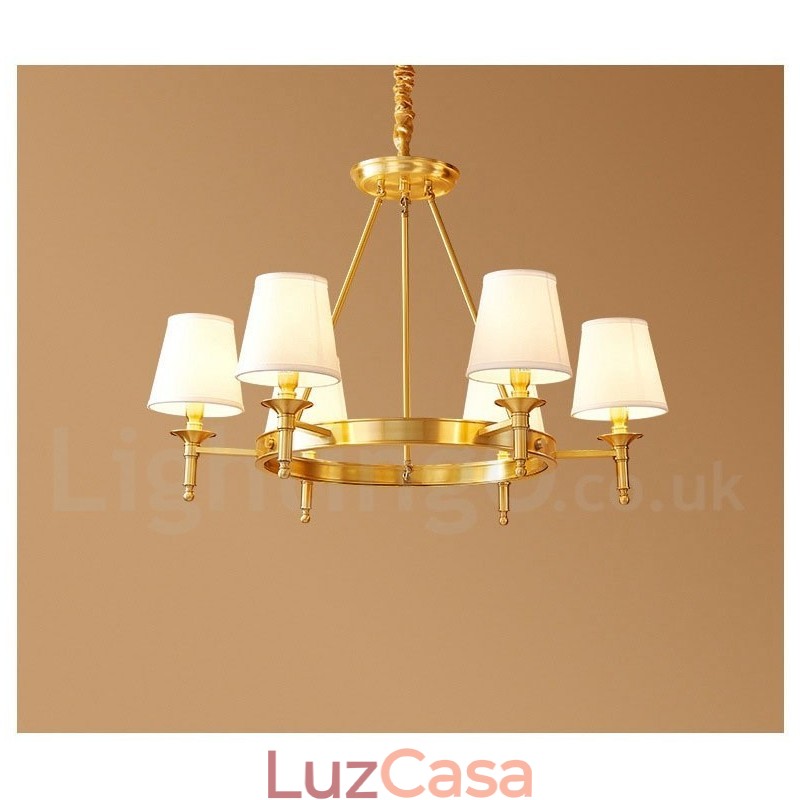 Lustre redondo de latão puro, pingente de luz tradicional clássico