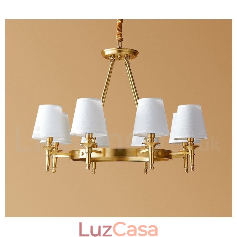 Lustre redondo de latão puro, pingente de luz tradicional clássico