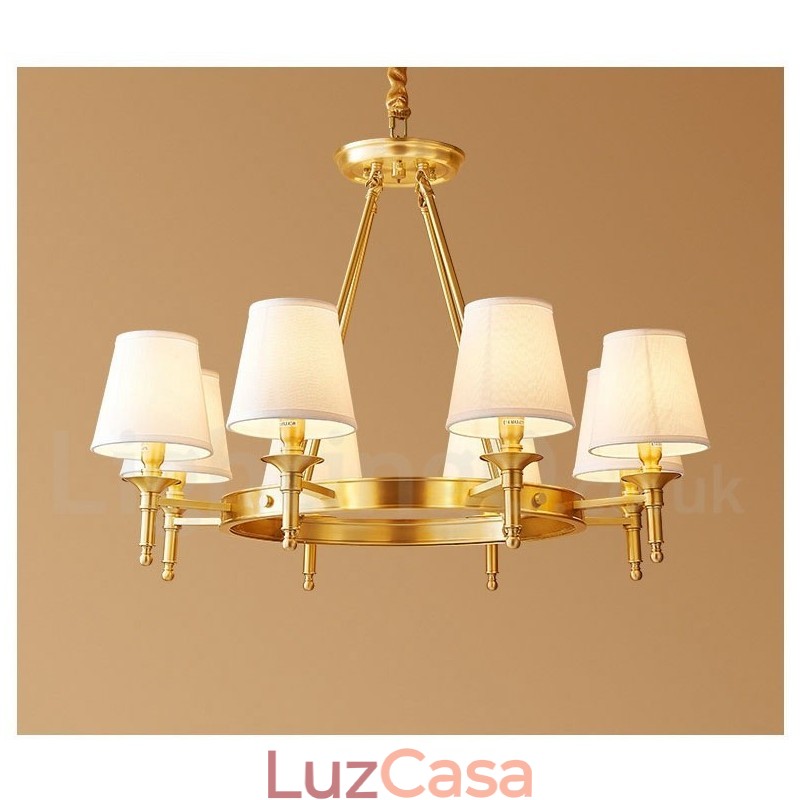 Lustre redondo de latão puro, pingente de luz tradicional clássico