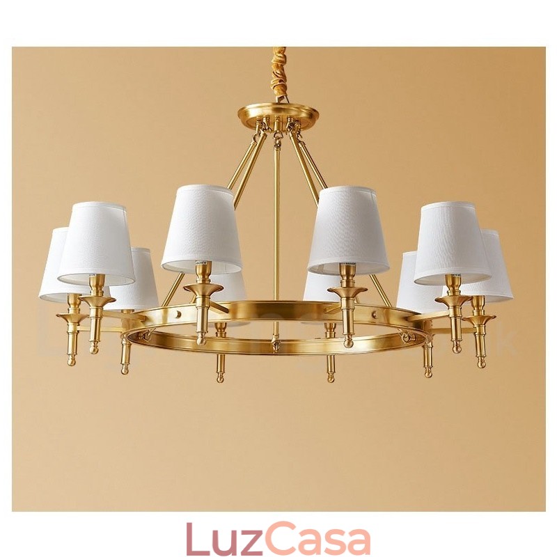 Lustre redondo de latão puro, pingente de luz tradicional clássico